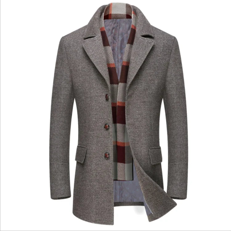 2021 Winter Fast Sell Casual Lapel With Scarf and Cotton Thickening Solid Color Woolen Coat