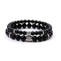 Hot Sale 6MM 8MM Obsidian Stone Beads Elastic Bracelet Set Stainless Steel Accessory Simple Love's Bracelet Gift for Men Women