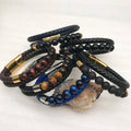 Exquisite Men Women 8mm  Leather Natural Tigers Black Onyx Stone Stretch Beaded Bracelet