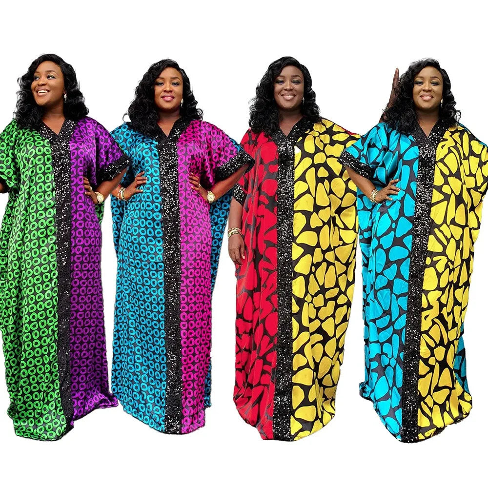 2026 New Fashion Bead Splicing Dress Short Sleeve Long Dot Colorful Robe for Women K0422