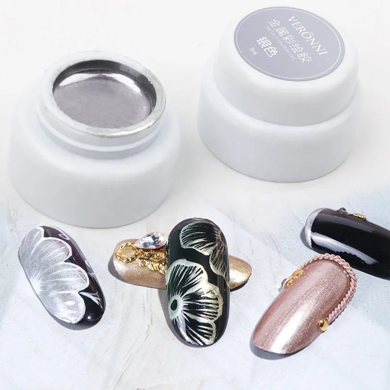 VERONNI 3 Color Metal Gel Polish Gold Silver Drawing Nail Gel Polish Nails Art Painting Gel