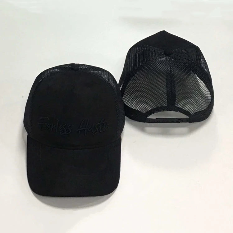 High Quality Suede Trucker Hat Plain Puff Print Trucker Caps Hats Custom Mesh Fabric for Caps 5 Suede Black Hat