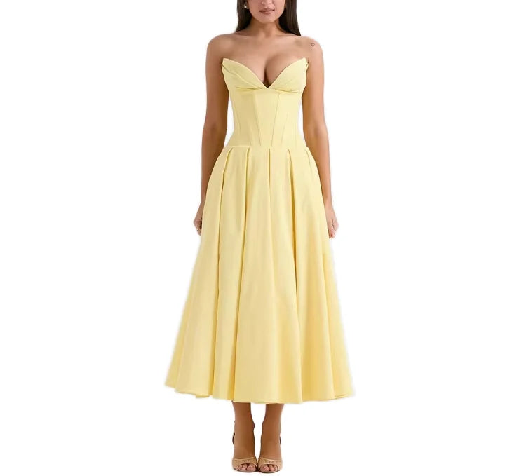 Prom Chic Formal Occasions Stylish Corset Maxi Dress Women's Strapless Corset Dress Elegant Ball Gown for Evening Party