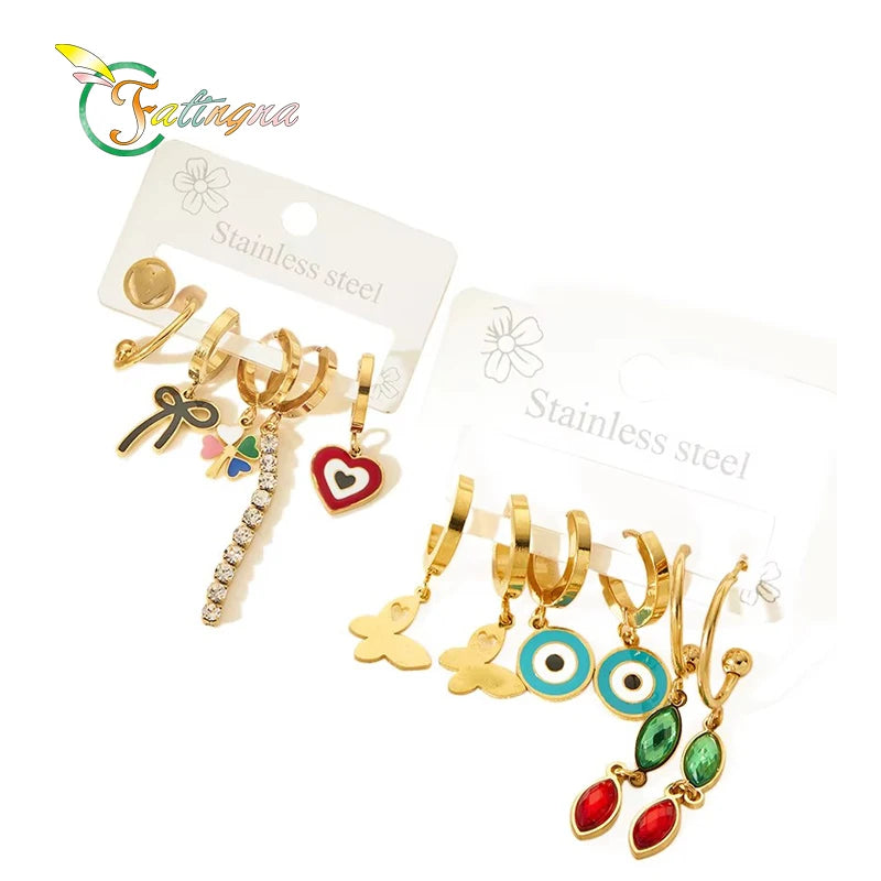 Fatingna Fashion Stainless Steel Earrings Trendy Pendant Studs with Hook Matching Small Drop Studs Dou Dou Personality Style