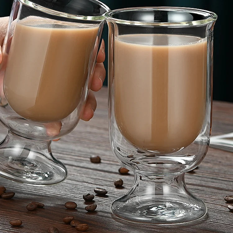 2023 New High  Borosilicate  Transparent Double Layer Coffee Cup Net Celebrity Restaurant Ice Cream Milk Juice Drink