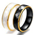 Wholesale 6MM 18K Gold Plated Stainless Steel Rhomb Cutting O Ceramic Ring Black White Engagement Ceramic Couples Rings