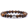 New Simple Design Fashion Jewelry Alloy Peace Symbol Bracelet Natural Stone Beads Elastic Bracelet Men Women