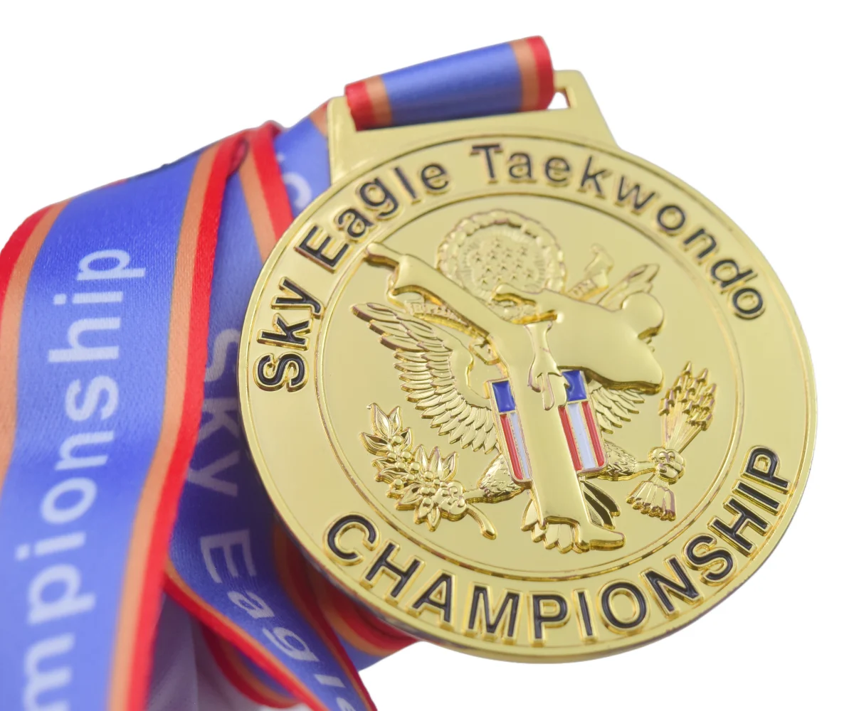 Custom Gold Silver Taekwondo Medals Kicking for Sky Eagle Championship Medal Martial Arts Jiu-Jitsu Karate Wrestling Judo Medal