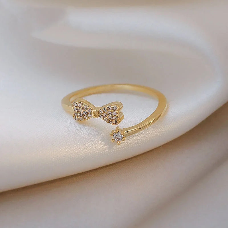 Anillo CZ Bowknot Rings Women Micro Pave Cubic Zirconia Knot Opening Ring Party Jewelry