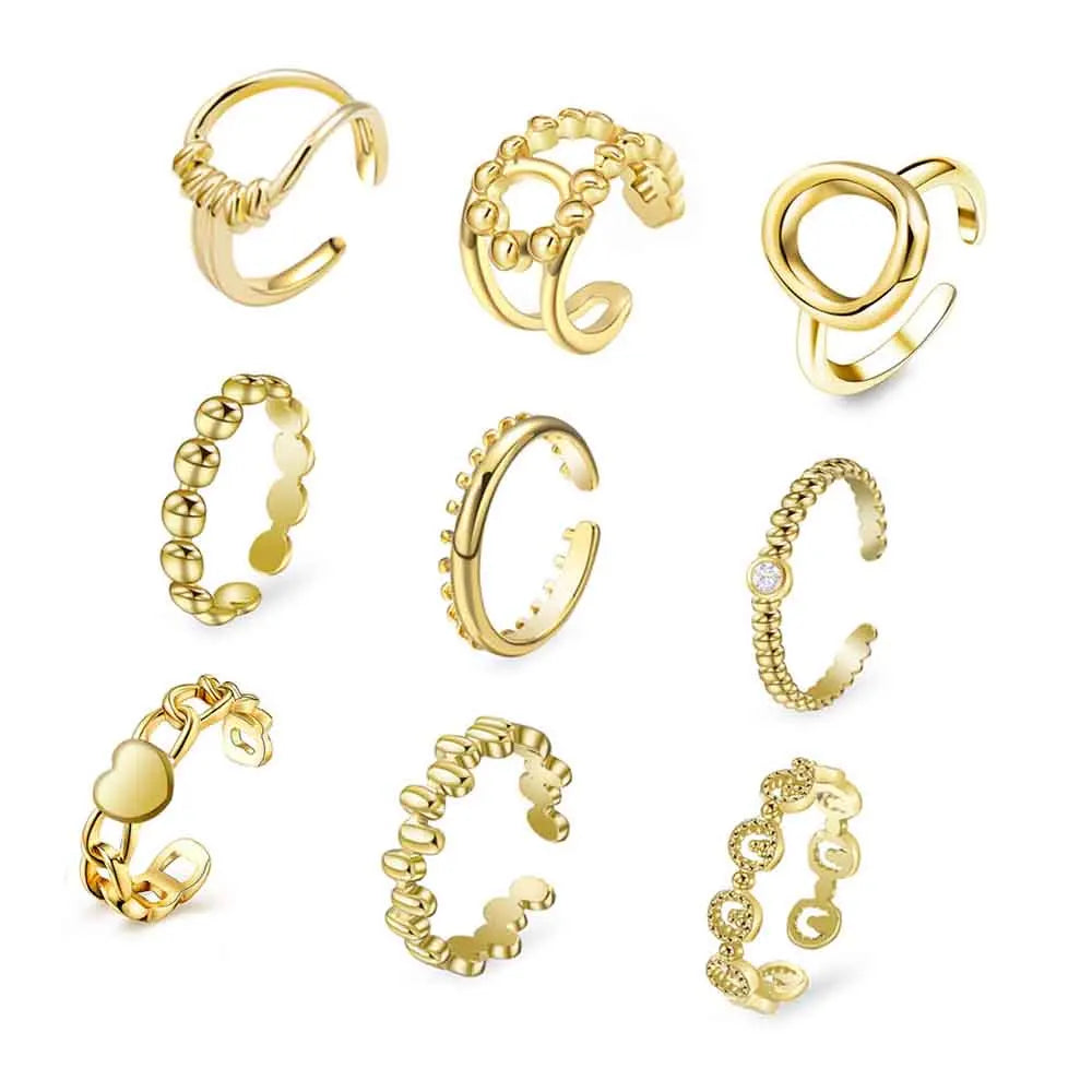Wholesale Tarnish Free No Fade Women Heart Opening Ring Stainless Steel Real 14k Gold Plated Jewelry Ring Adjustable