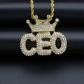 Custom CEO Crown Iceded Out Letter Name Necklace Stainless Steel Diamond Cz Hip Hops Gold Jewelry