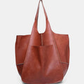 Oversized Tote Bag Solid Color Large Capacity Shoulder Bag Leather Vintage Foldable Tote Vacation Handbag