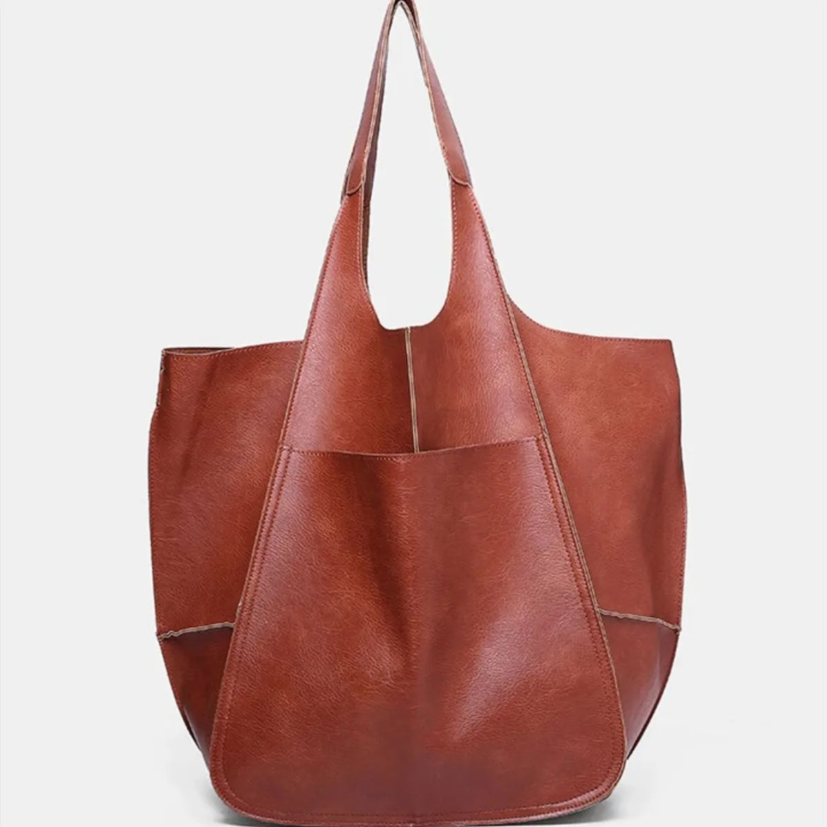 Oversized Tote Bag Solid Color Large Capacity Shoulder Bag Leather Vintage Foldable Tote Vacation Handbag