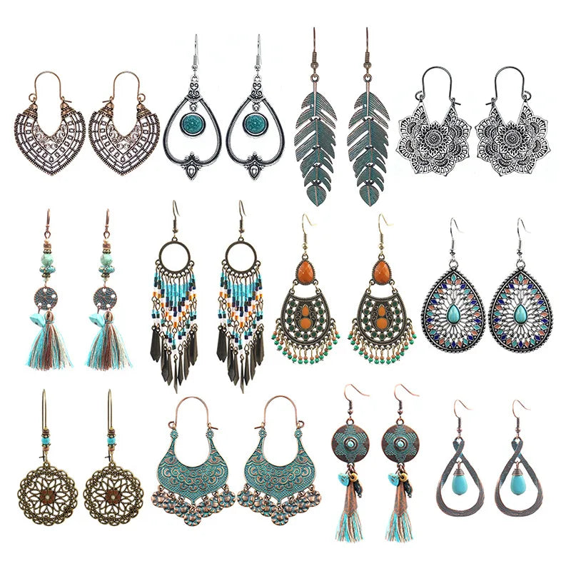 Wholesale Bohemia Retro Accessories Ethnic Style Exaggerated Earrings Beautiful Multicolor Beads Tassel Earrings Gifts for Women