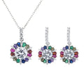 Yaeno Colorful Sunflower Necklace and Drop Stud Earrings Jewelry Set in Sterling Silver 925