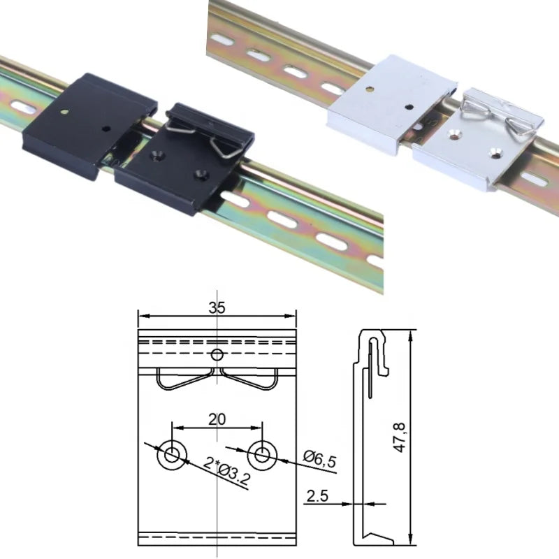 35mm Wide Aluminum Alloy Horizontal Rail Bracket with 2 Holes Buckle Switch Bracket with Snap Hook Fastener