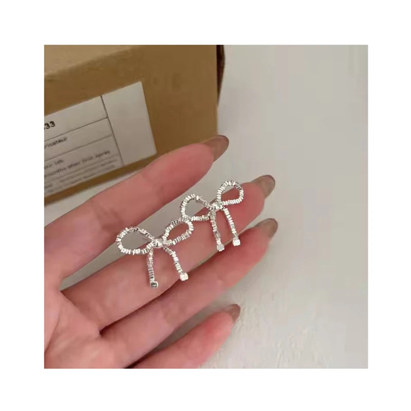 100% 925 Sterling Silver Handmade Break Silver Beads Big Bowknot Stud Earrings Girls Fine Jewelry Gifts