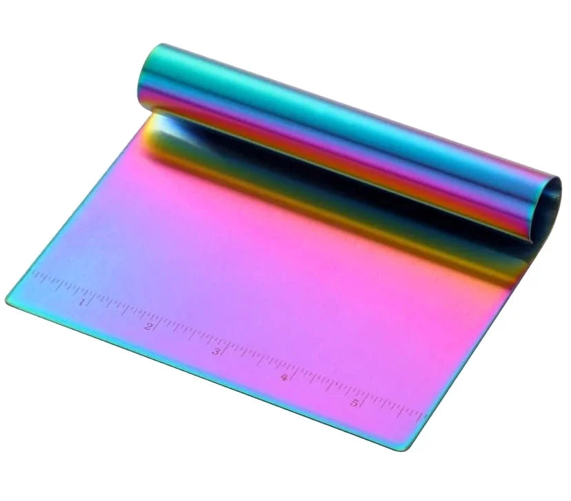 Multifunctional Stainless Steel Dough Scraper Rainbow Color Food Scraper for Pastry Cake Pizza Cutter