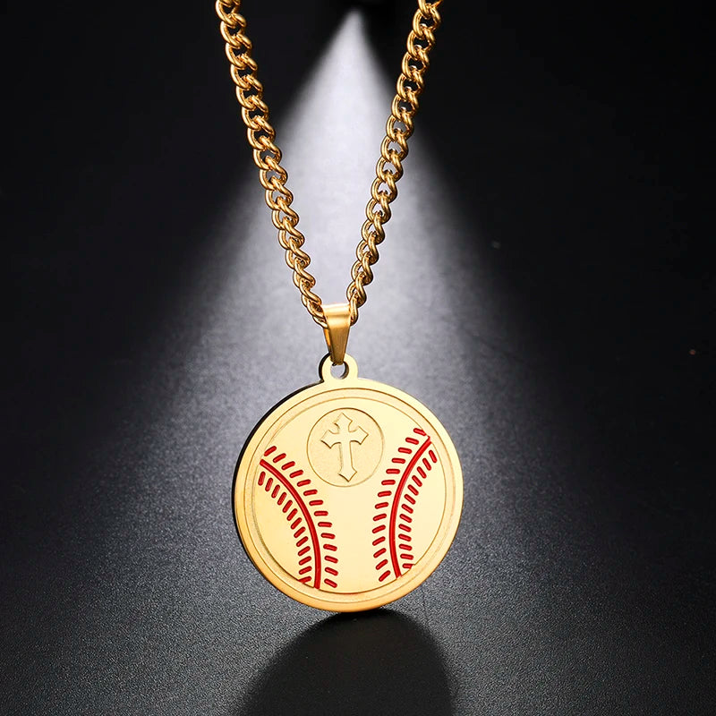 Fashion Sports Baseball Numbers Pendant Stainless Necklace Mens Crossed Baseball  Stainless Steel Baseball Sports Necklace
