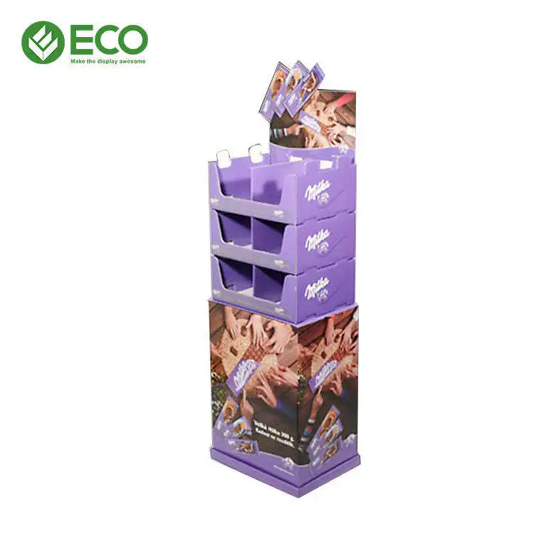 ECO Package Customized Supermarket Display Stands Food Potato Chips Coffee Beans Chocolate-Cardboard Floor Stand CMYK ROHS