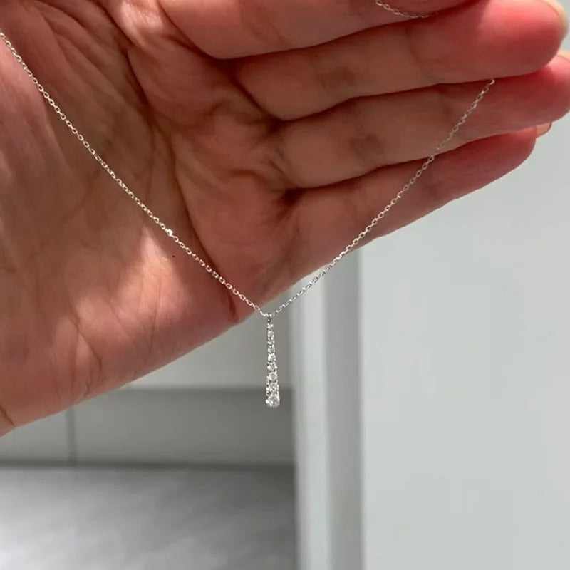 Factory Wholesale 925 Sterling Silver Full Cubic Zircon One Bar Pendant Necklace for Women Jewelry Gifts