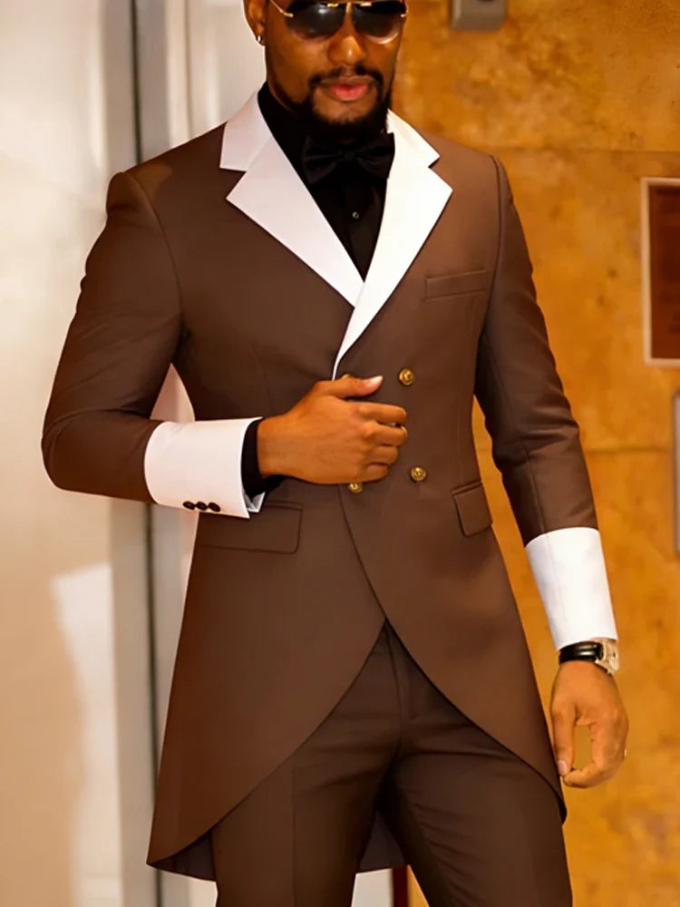 2026 Custom Made Brown Tailcoat Groom Tuxedos Business Men Suits Jacket+Pant Wedding Suit for Men Prom Wedding Party Two Pieces