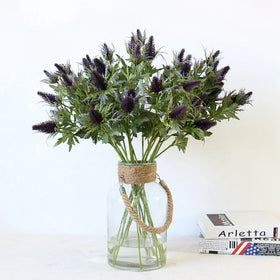 O-X0092 Wholesale Suppliers Artificial Flowers Eryngium Campestre 3 Heads Artificial Echiacea Pururea Single Blue Thistle