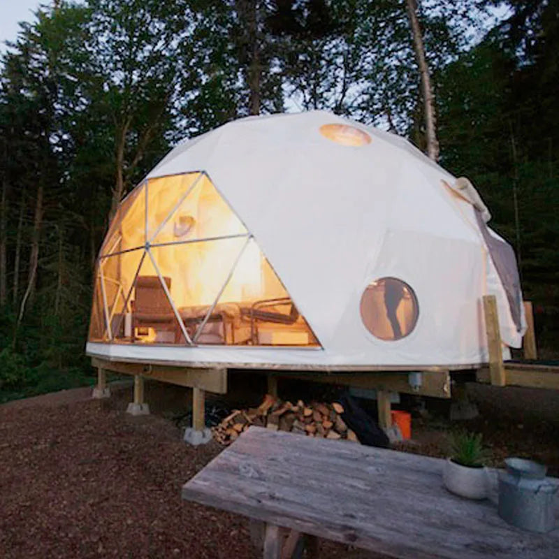 Outdoor House 4 Person PVC Waterproof Geodesic Dome Camping Tent for Sale Glamping Pod With Bathroom