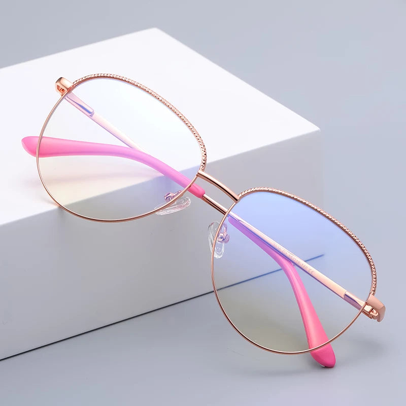 Trendy Alloy Clear Lens Eye Glasses Frame for Women Stylish Prescription Optical Frame Anti-Blue Light Computer Glasses