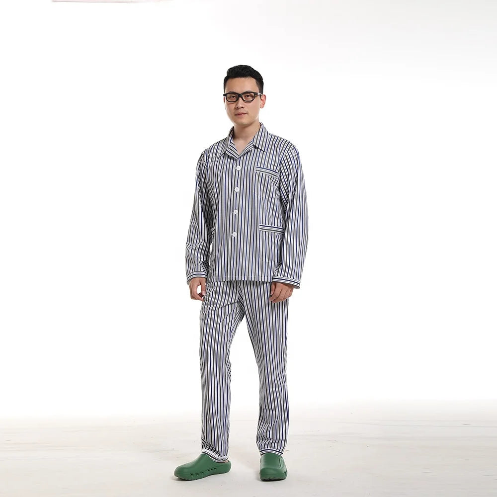 100% Cotton Men's Patient Suits Stripes Hospital Patient Uniform Comfortable Good Quality Made in China at Low Price