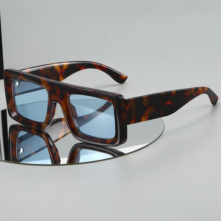 Outdoor Cool Large Trendy Thick Metal Hinge Sunglasses Men Square Flat Top Rectangle Multi Colors Snowflake Wide Legs Sunglasses