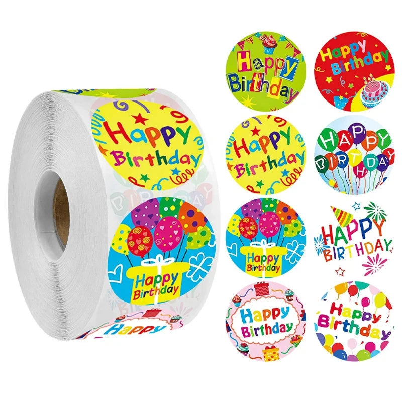 In Stock Wholesale 500 Pcs Children Cartoon Happy Birthday Stickers Cute Birthday Party Decoration Stickers