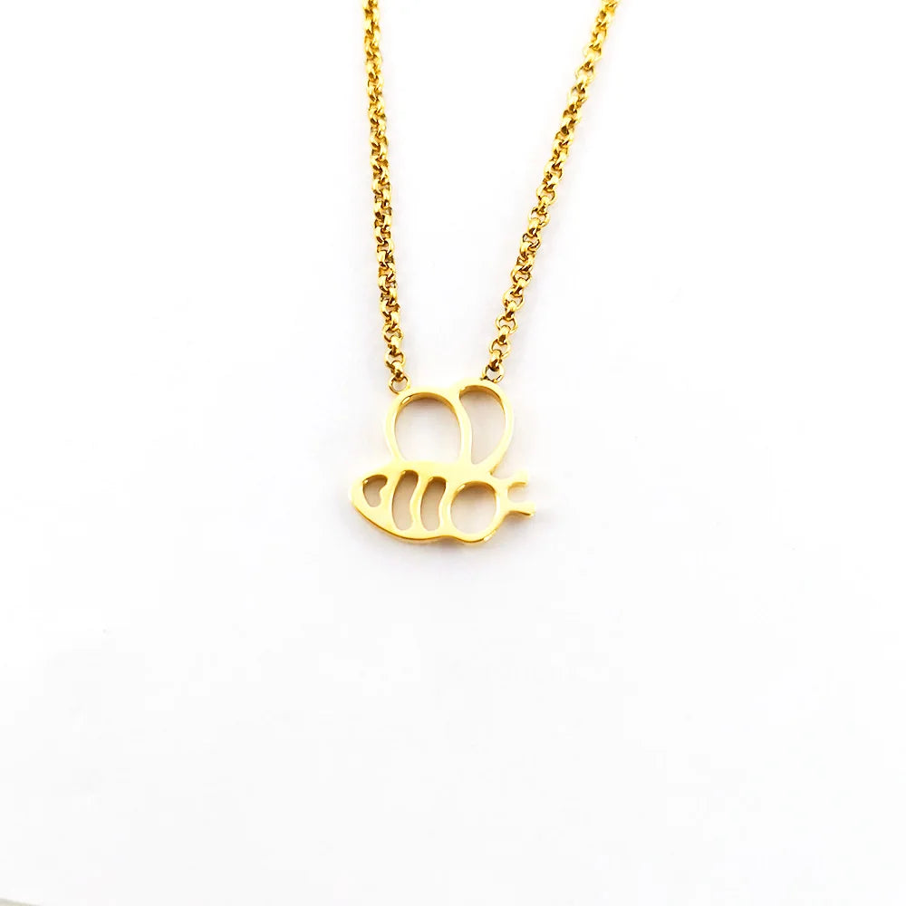 Bee Necklace Oro Laminado Collar De Acero Grueso Con Inicial Joyeria Acero Necklace Chains