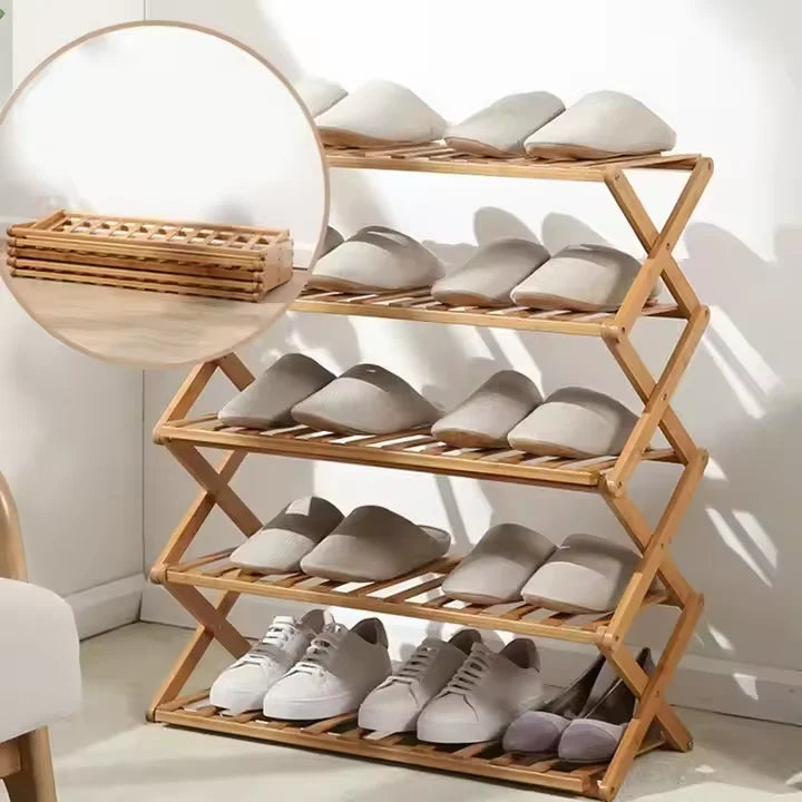 Top 3 Tier Customized Portable No Assembly Foldable Designs Amazing Living Wooden Bamboo Panel Shoe Racks for Home