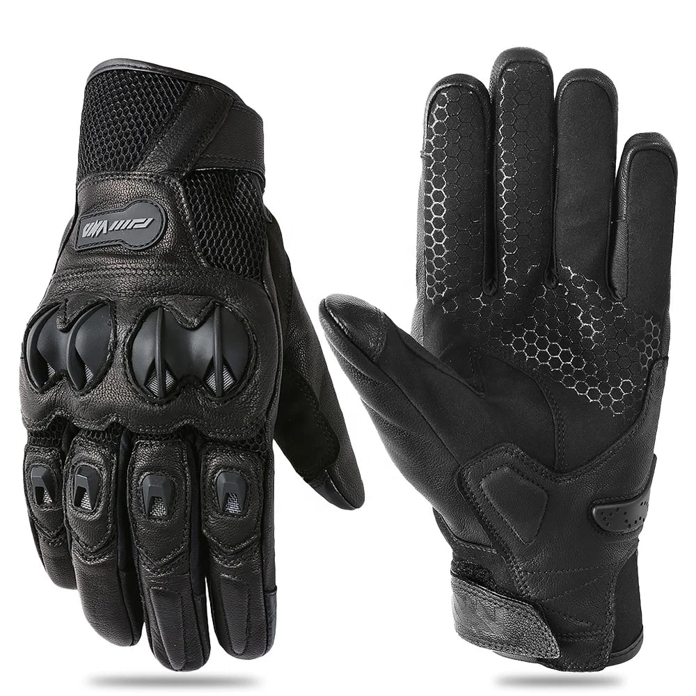 Man Leather Motorcycle Riding Gloves Breathable Motocross Racing Hand Gloves Touch Screen Motorbike Bike Cycling Gloves
