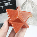 Huiying 12 point wholesale crystal gemstone gold sand stone merkaba star pocket mini carving