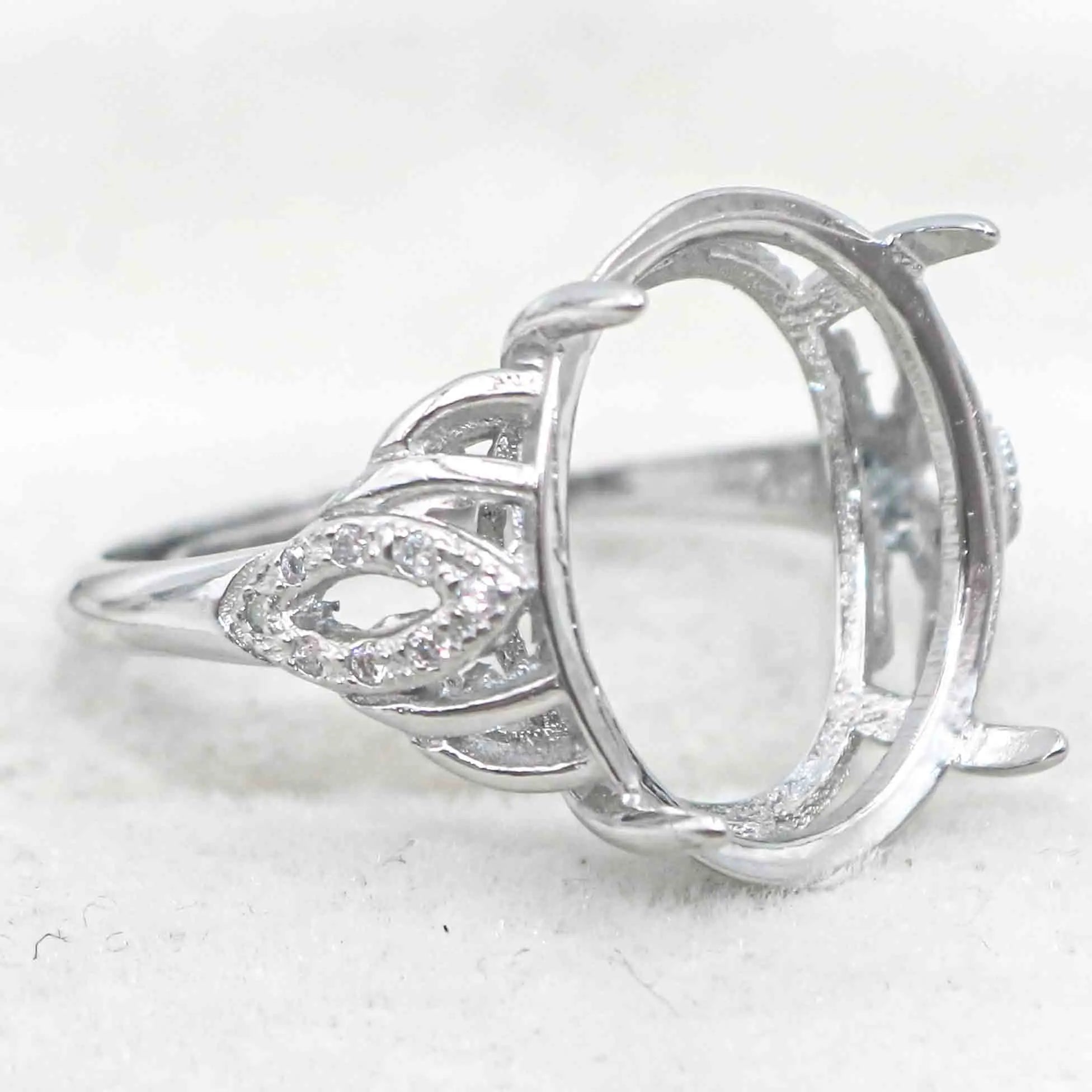 Sterling Silver 13*17mm Semi Mount Ring Empty Frame Blank Support Setting S925 Base Holder Without Center Stone for DIY Inlay