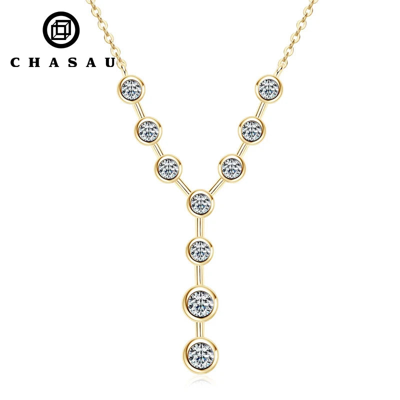 Y Design Necklace 925 Sterling Silver 4mm&3mm Round D Color VVS1 Moissanite Necklace for Women Wedding Jewelry