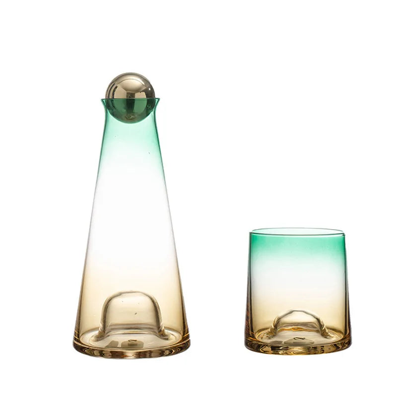 2022 New Handmade Large Capacity Portable Business Eco-Friendly Gradient Gold Rim Crystal Glass Carafe Water Pitcher Set Lid
