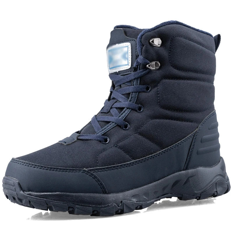 Men Hiking Boots Winter Snow Boots Anti-Slip Rubber Sole Warm Shoes Fur Lined Outdoor Boots