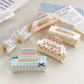 Acrylic Shark Hair Claw Clip Sweet Floral Plaid Bow Hair Clip for Girly Hair Accessories