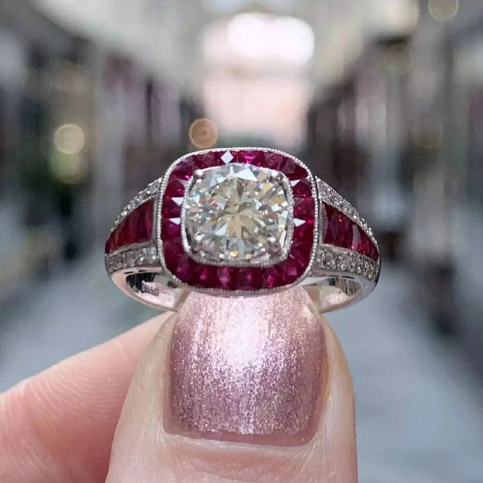 CAOSHI New Arrival Vintage Rose Red CZ Ring for Women Exquisite Design Silver Color Party Lady's Finger Rings