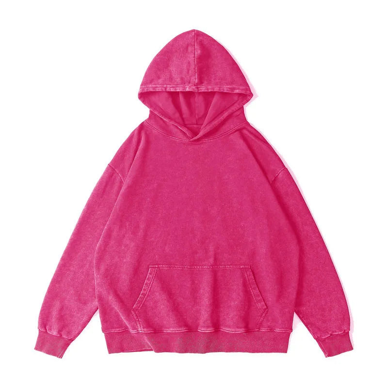 Streetwear Heavy Weight Oversized Vintage Long Sleeve Solid Custom Pullover Hoodies Men Acid Wash Hoodie