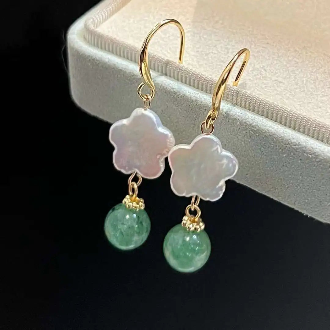 Classic Star Pendant Earrings Freshwater Pearl Jade Women Pearl Jewelry Natural Hypoallergenic 12-13mm Anniversary 627