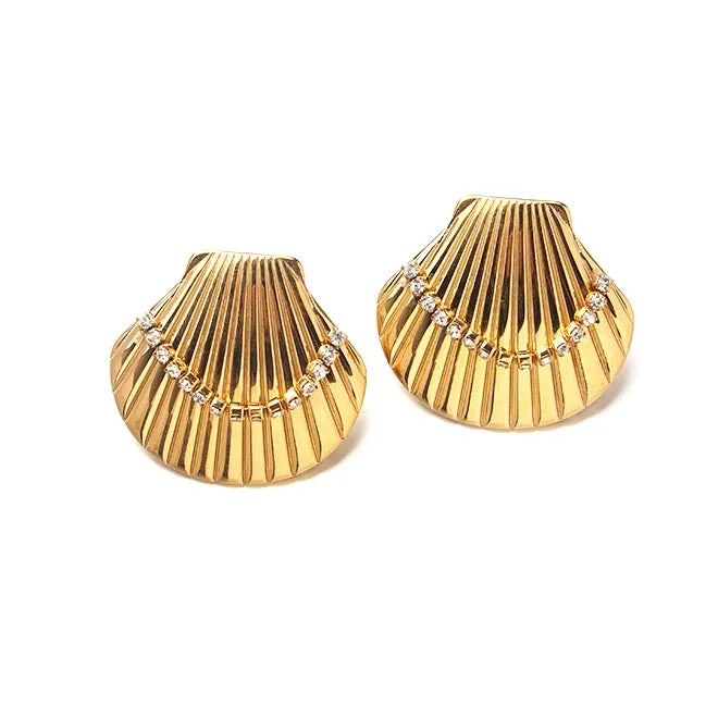 18K Gold Plated Stainless Steel Waterproof Jewelry Fashion Texture Shell Beach Earrings for Women