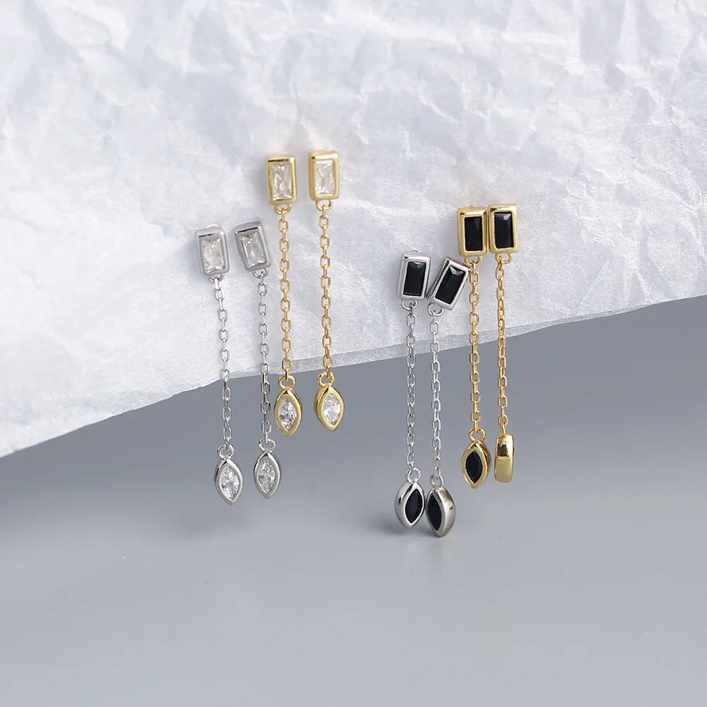 New Cute Design S925 Sterling Silver 18K Gold Plating Drop Zircon Pendant Chain Earrings for Women YHE0295
