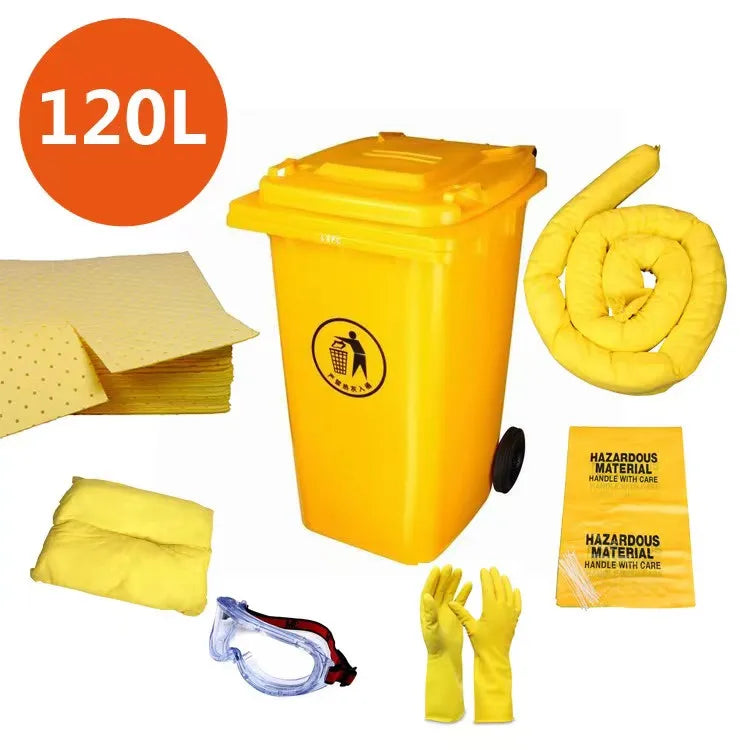 Oilspillpro Yellow 120L Chemical Wheeled Spill Kit Hazmat Absorbent Material Bin Model HKITS120L-CHA