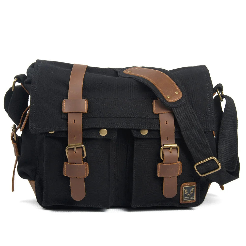 Vintage Canvas with Leather Men and Women Messenger Bag Shoulder Casual Simple Shoulder Crossbody Bag