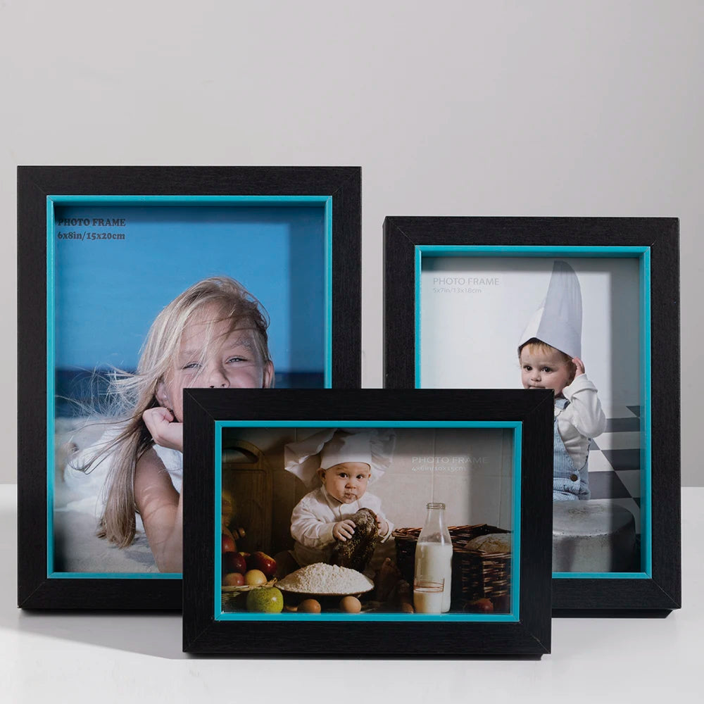 Merlin Living Wood Photo Frame Black and Blue Decorative Picture Frame for Home for Cadres and Photos