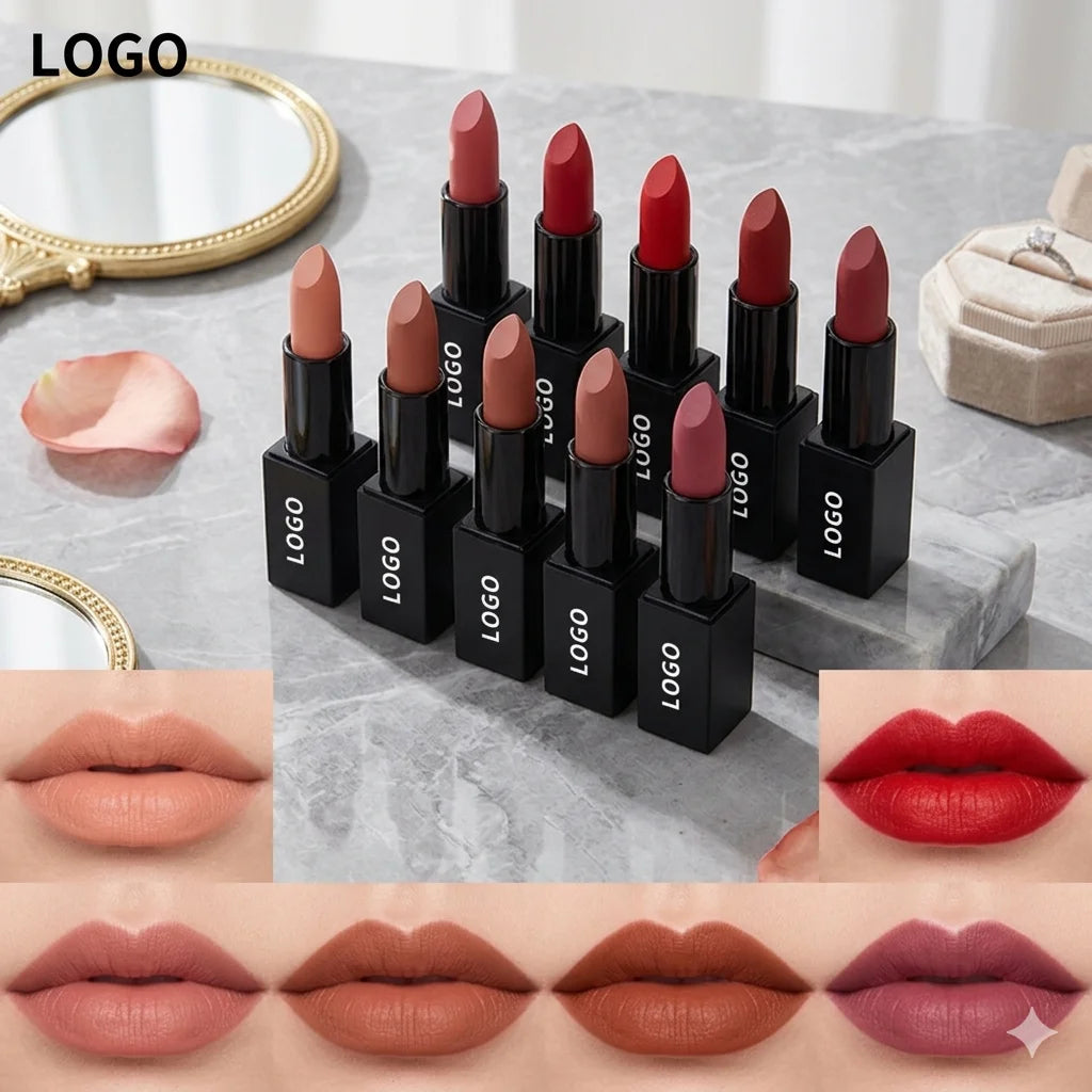 New Fashion 24 Colors Custom Private Label Solid Lip Stick Cosmetics Cruelty Free Vegan Matte Lipstick
